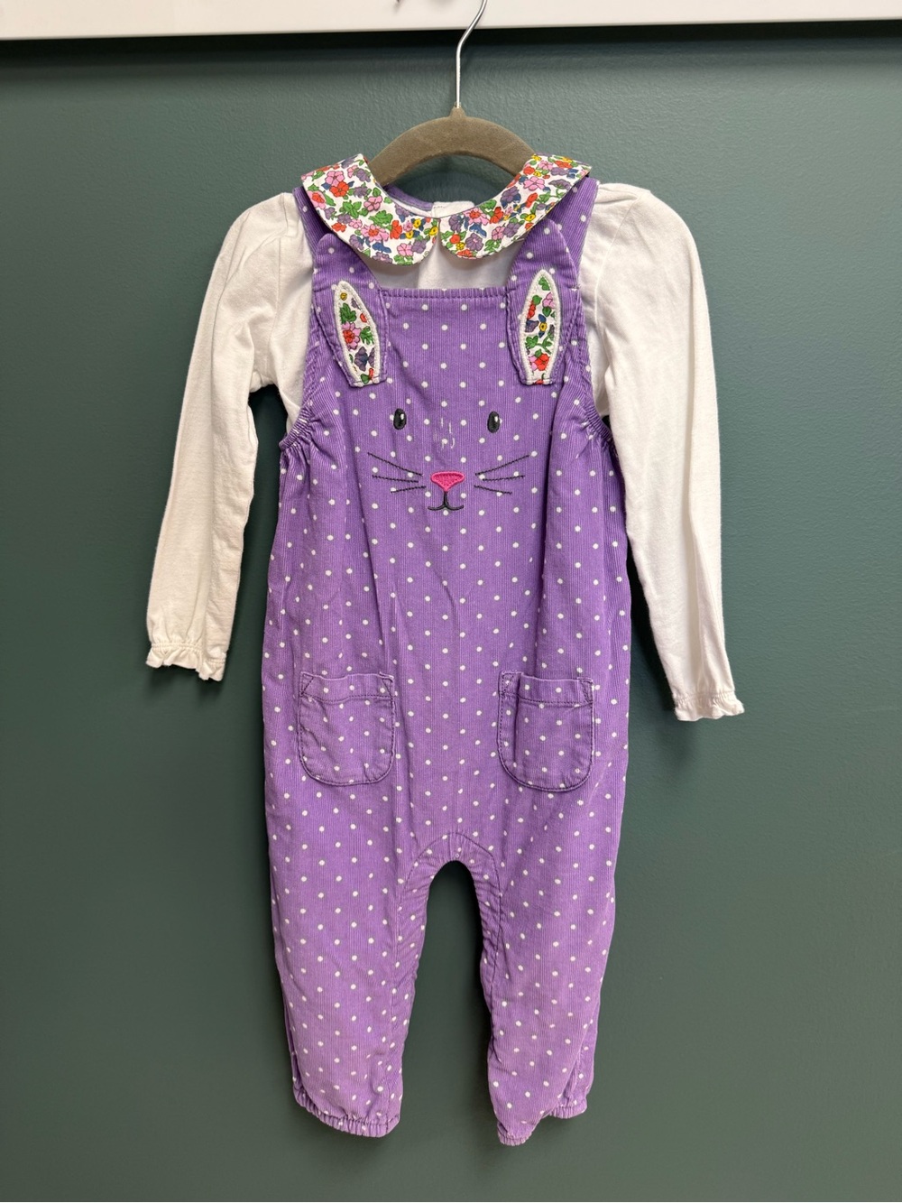 Baby Boden corduroy bunny overalls set